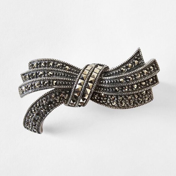 Judith Jack Marcasite and Sterling Silver Bow Brooch - Picture 1 of 3